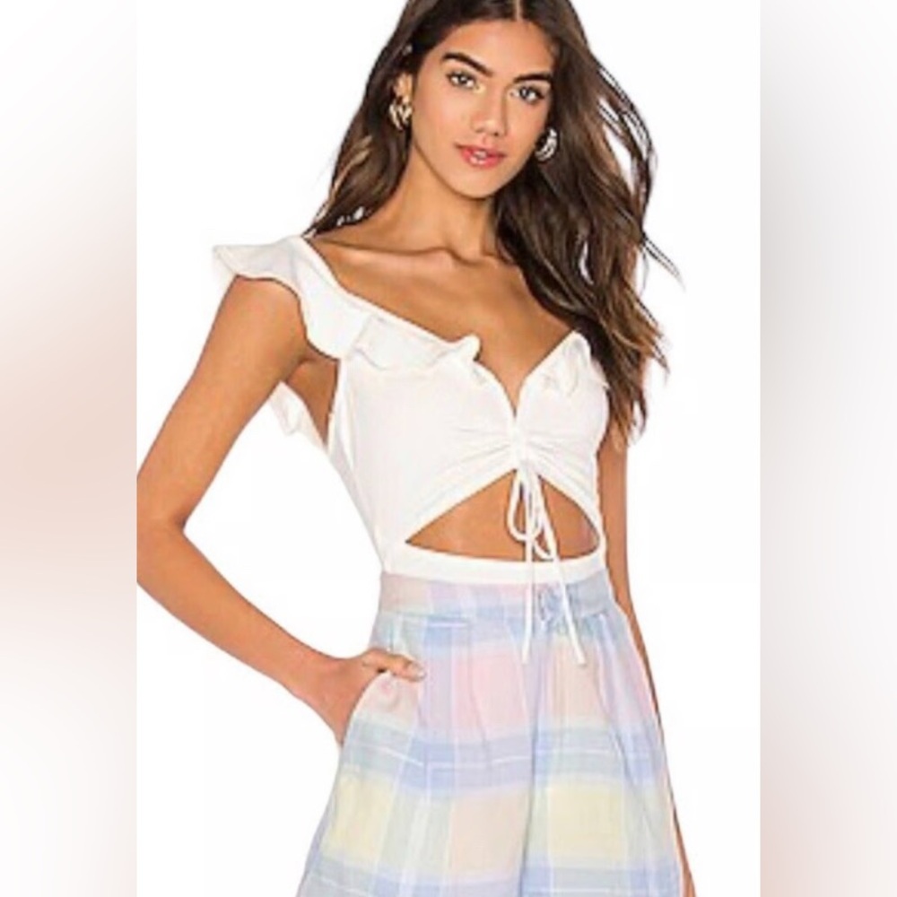 Privacy Please White Ruffled Cut-Out Bodysuit Small